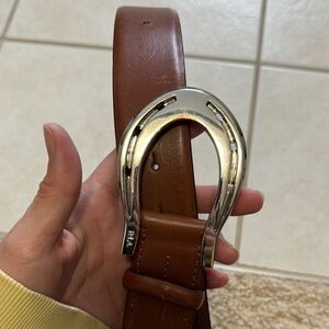 Ralph Lauren Brown Leather Belt with Silver Horseshoe Buckle- M/L